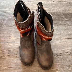 Freebird Brown and Red Ankle Boots